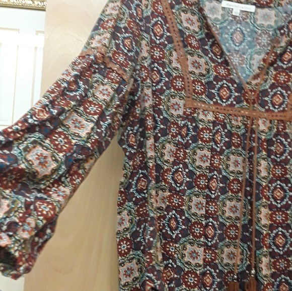 Anthropologie Tops - Anthro Daniel Rainn Brown Medallion Peasant CottageCore boho top XL